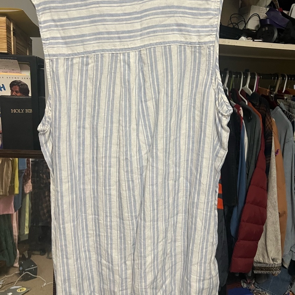 Sigrid Olsen 100 % Linen Women's White and Blue Striped Shirt Dress natural - Picture 4 of 7